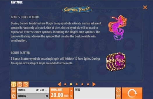 Аппарат Genies Touch - бонусная функция и фриспины Бонусная функция и фриспины в аппарате Genies Touch