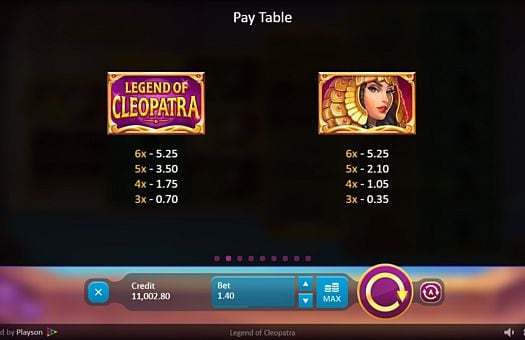 Аппарат Legend of Cleopatra - табилца выплат Таблица выплат в аппарате Legend of Cleopatra