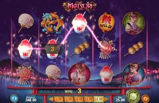 Игровой автомат Matsuri - выигрышная комбинация на линии Выигрышная комбинация на линии в игровом автомате Matsuri