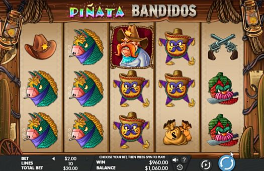 Автомат Pinata Bandidos - выигрышная комбинация с диким символом Выигрышная комбинация с диким символом в автомате Pinata Bandidos