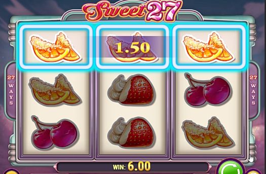 Автомат Sweet 27 - выигрышная комбинация символов Выигрышная комбинация символов в автомате Sweet 27