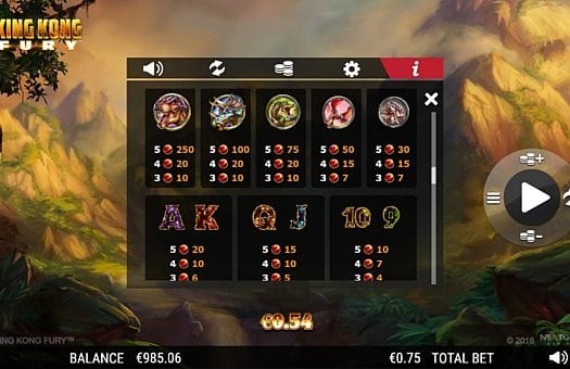 Игра King Kong Fury - выплаты за символы Выплаты за символы в игре King Kong Fury