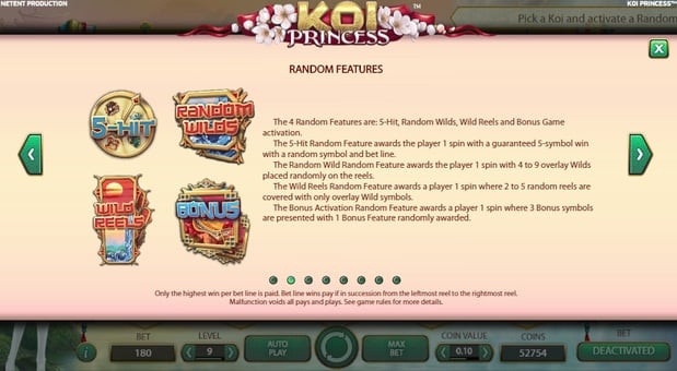 Игровой аппарат Koi Princess - бонусные функции Бонусные функции в игровом аппарате Koi Princess