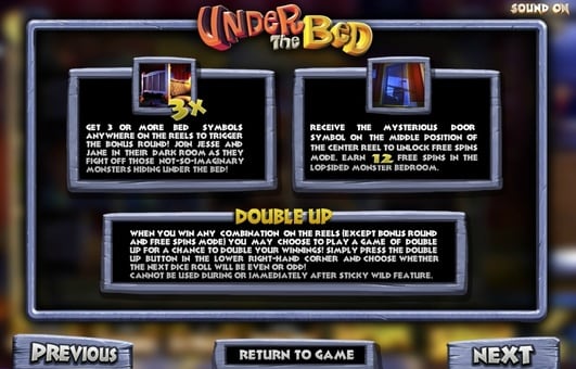 Игровой аппарат Under the Bed - бонусные функции Бонусные функции в игровом аппарате Under the Bed