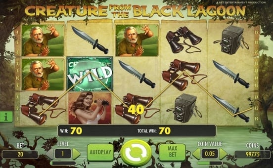 Игровой автомат Creature from the Black Lagoon - призовая комбинация с Wild Призовая комбинация с Wild в игровом автомате Creature from the Black Lagoon