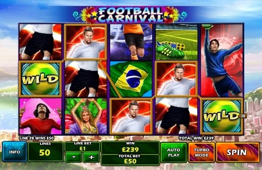 Игровой автомат Football Carnival - призовая комбинация с Wild Призовая комбинация с Wild в игровом автомате Football Carnival