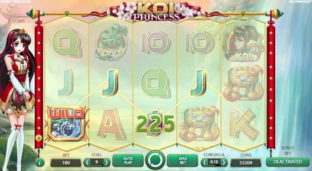 Игровой автомат Koi Princess - призовая комбинация с Wild Призовая комбинация с Wild в игровом автомате Koi Princess