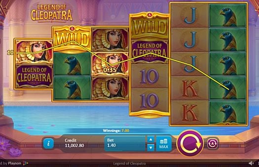 Игровой автомат Legend of Cleopatra - призовая комбинация с диким знаком Призовая комбинация с диким знаком в игровом автомате Legend of Cleopatra