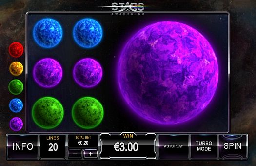 Игровой автомат Stars Awakening - призовая комбинация на линии Призовая комбинация на линии в игровом автомате Stars Awakening