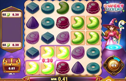 Игровой автомат Sweet Alchemy - призовая комбинация на линии Призовая комбинация на линии в игровом автомате Sweet Alchemy