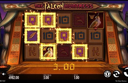 Игровой автомат The Falcon Huntress - призовая комбинация на линии Призовая комбинация на линии в игровом автомате The Falcon Huntress