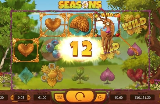 Онлайн аппарат Seasons - выпадение выигрыша Выпадение выигрыша в онлайн аппарате Seasons