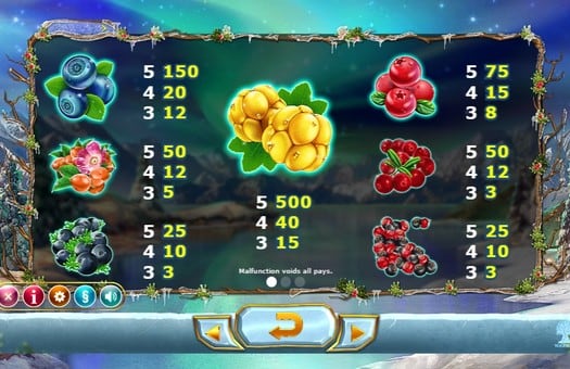 Онлайн автомат Winterberries - таблица выплат Таблица выплат онлайн автомата Winterberries