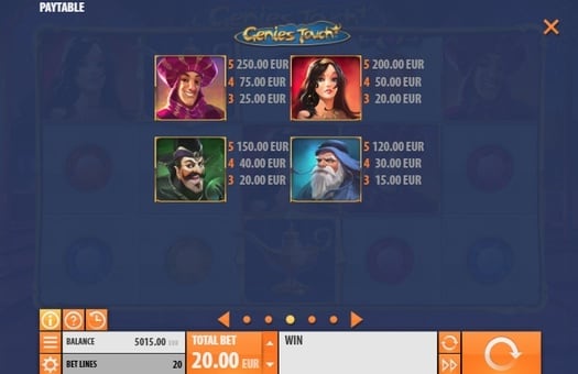 Онлайн слот Genies Touch - коэффициенты символов Коэффициенты символов в онлайн слоте Genies Touch