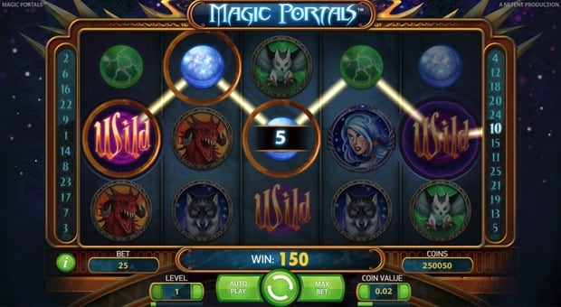 Слот Magic Portals - выигрышная комбинация с Wild Выигрышная комбинация с Wild в слоте Magic Portals
